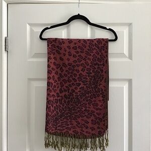 Multicoloured pink/black large shawl  27” x 70”  + fringe